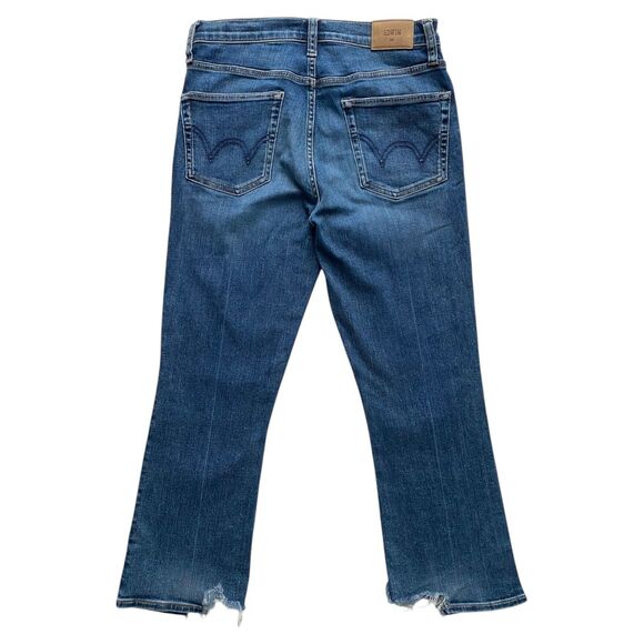 Edwin Cassia Mini Boot Jeans Mid-Rise Cropped Distressed Flare Leg Blue Size 25 - Picture 2 of 7